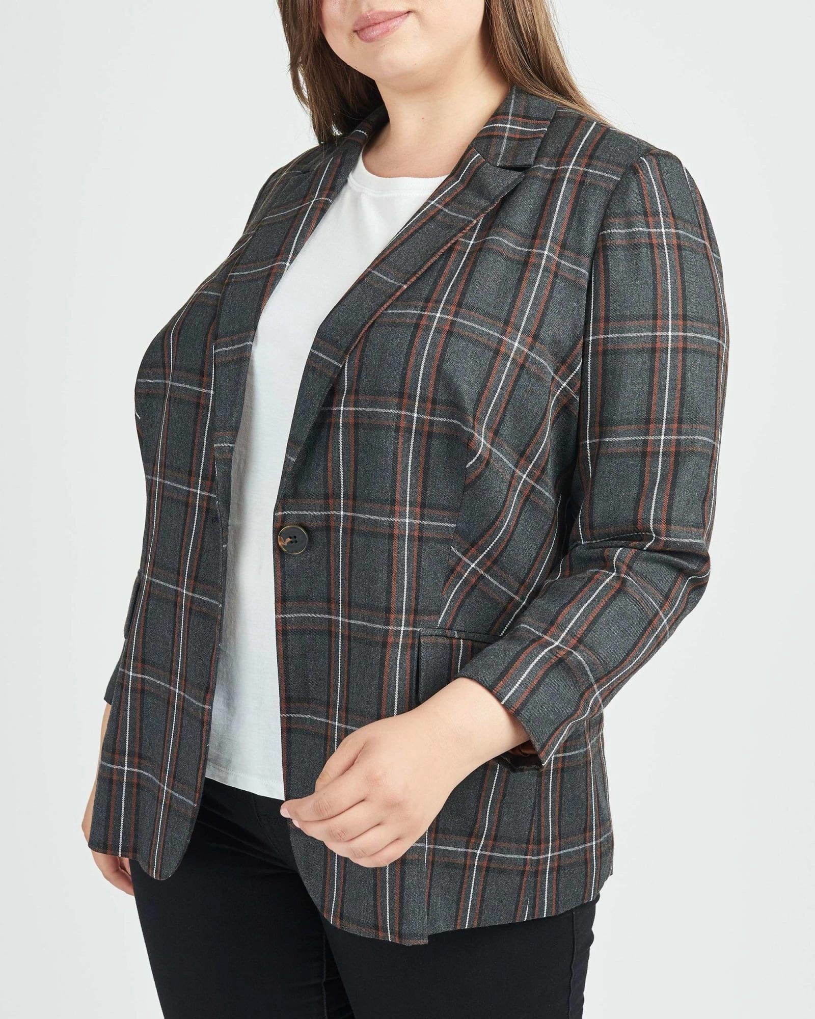 Noise Reducing Fabric Waverly Plaid Notch Collar Blazer | G812 CHARCOAL