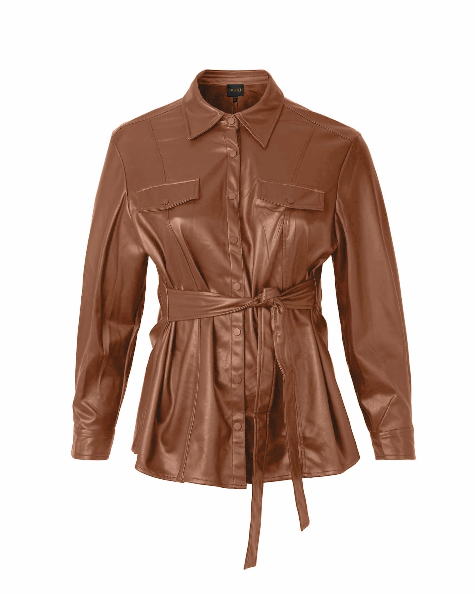 Wrenley Faux Leather Shacket | Brown Windproof Design