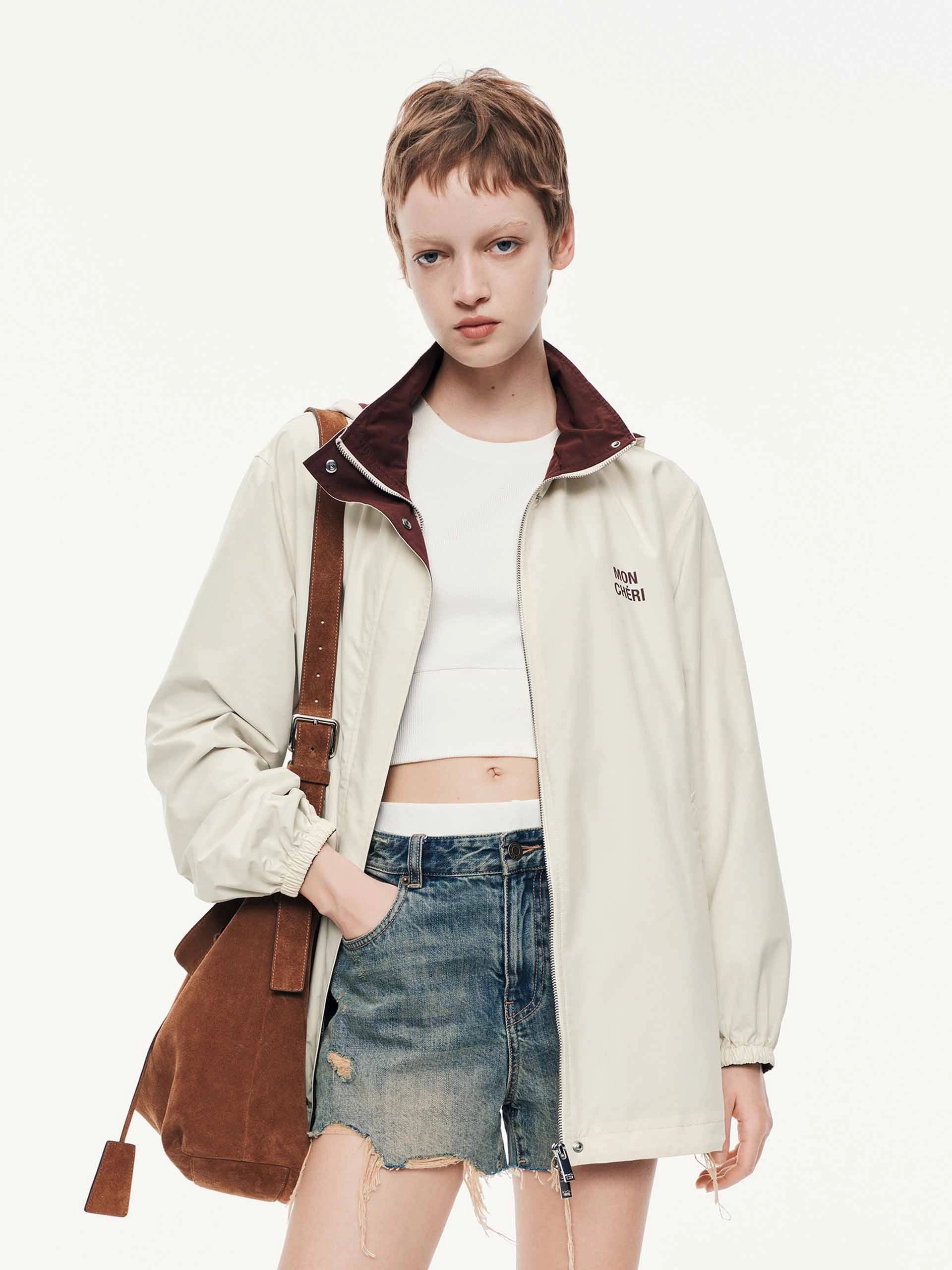 Hooded Zipper Coat Functional Zip Detail