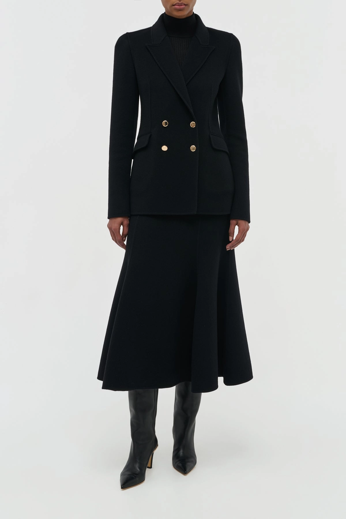 Patterson Midi Skirt in Black Double-Face Recycled Cashmere Floral Pattern Weekend Fashion