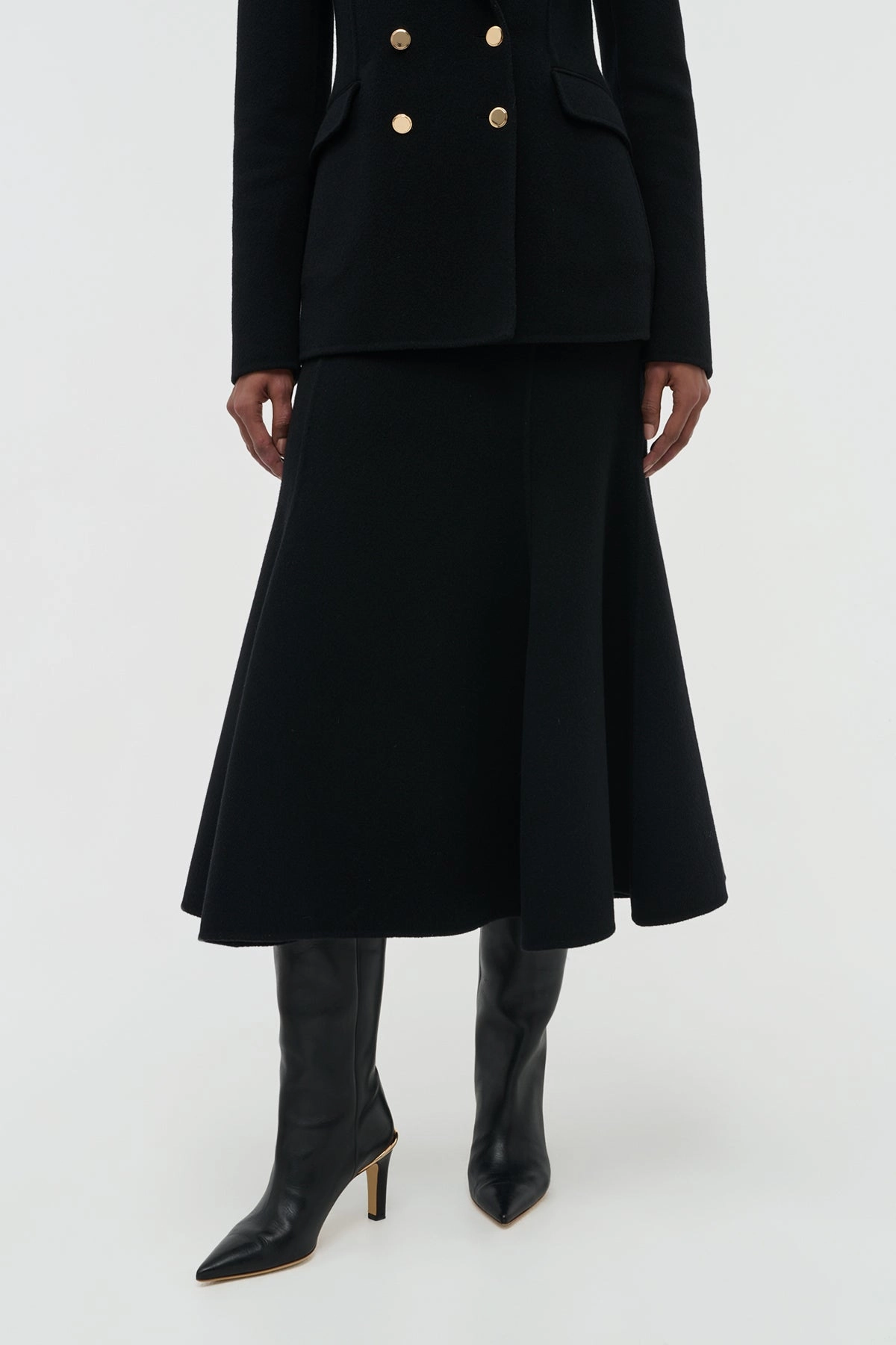 Patterson Midi Skirt in Black Double-Face Recycled Cashmere Neutrals Only