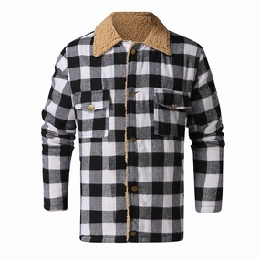 West Louis? Fashion Winter Plaid Black&White Jacket neutral - colored Secure Storage Compartments