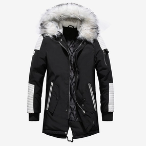 West Louis? Fur Collar Hooded Black Color Long Parka Durable protection