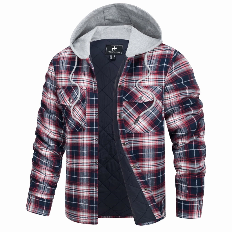 West Louis? Lumberjack Cotton Flannel Hooded Jacket Diary Heat Regulating Technology