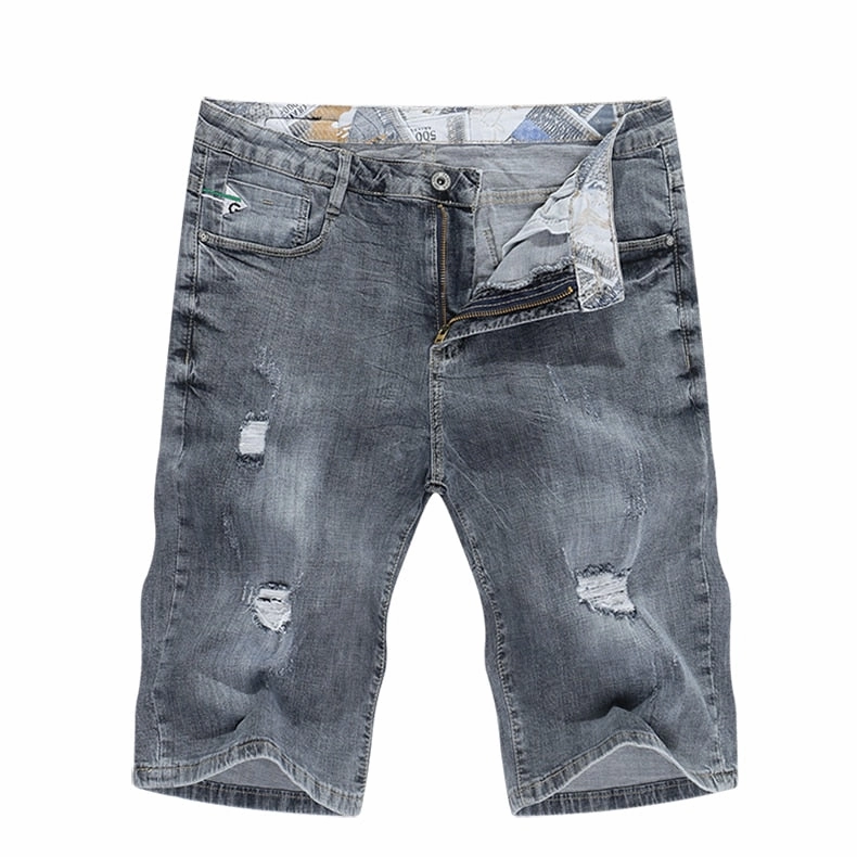 Double Layered Reinforcement West Louis? Ripped Stretch Denim Shorts