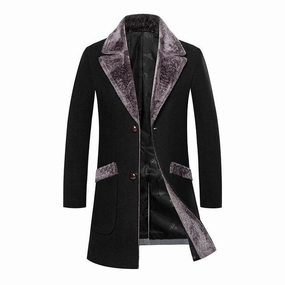 Breathable Structure West Louis? Splicing Collar Woolen Casual Trench Overcoat