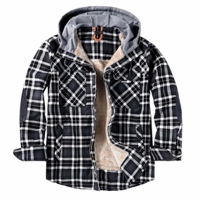 West Louis? Winter Casual Plaid Hooded Velvet Jacket Durable Seams