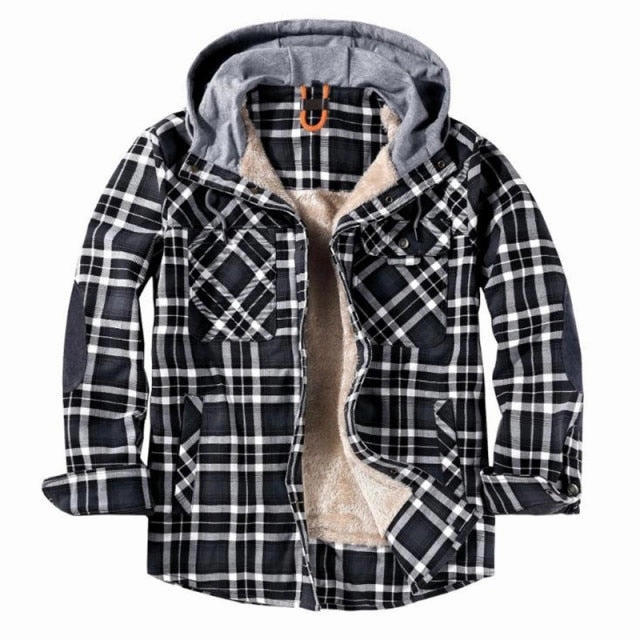 West Louis? Winter Casual Plaid Hooded Velvet Jacket Maximize
