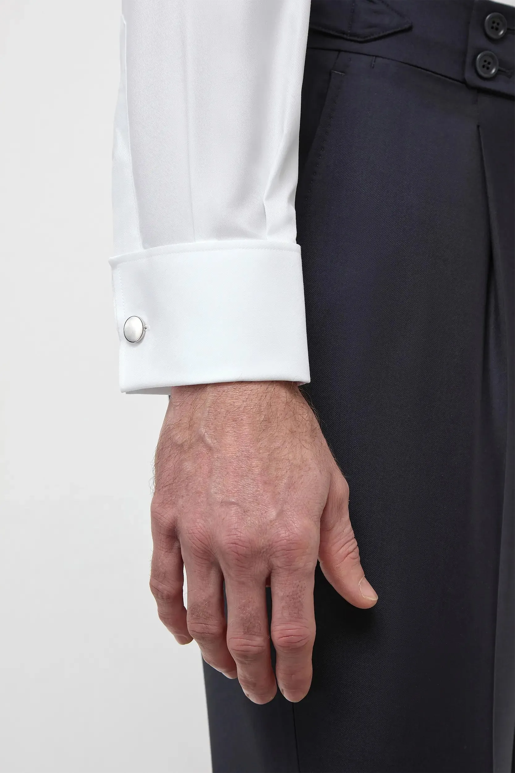 Contrast Stitch Multi Functional Pockets White Shirt with double cuff - Made In Italy