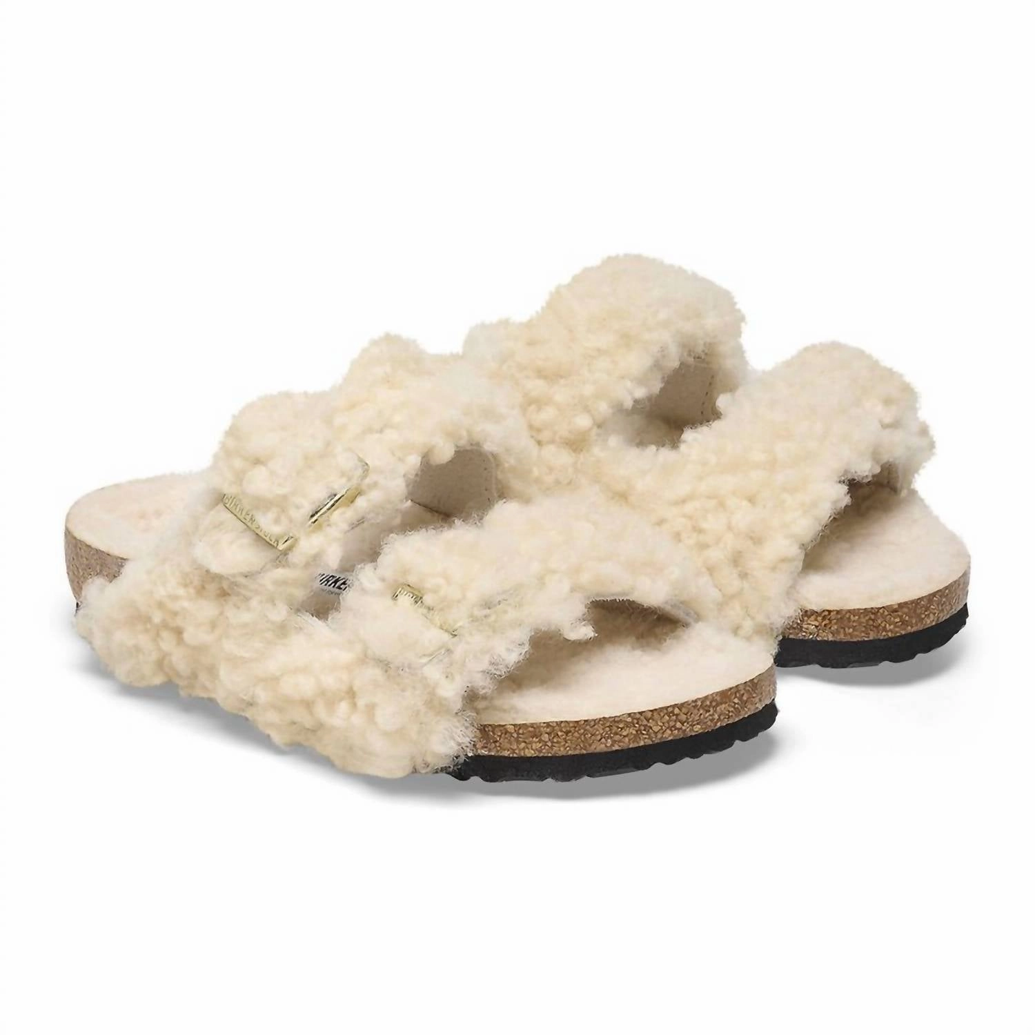 Adjustable Design Support Comfort Kids Arizona Shearling Sandals Narrow In Teddy Eggshell