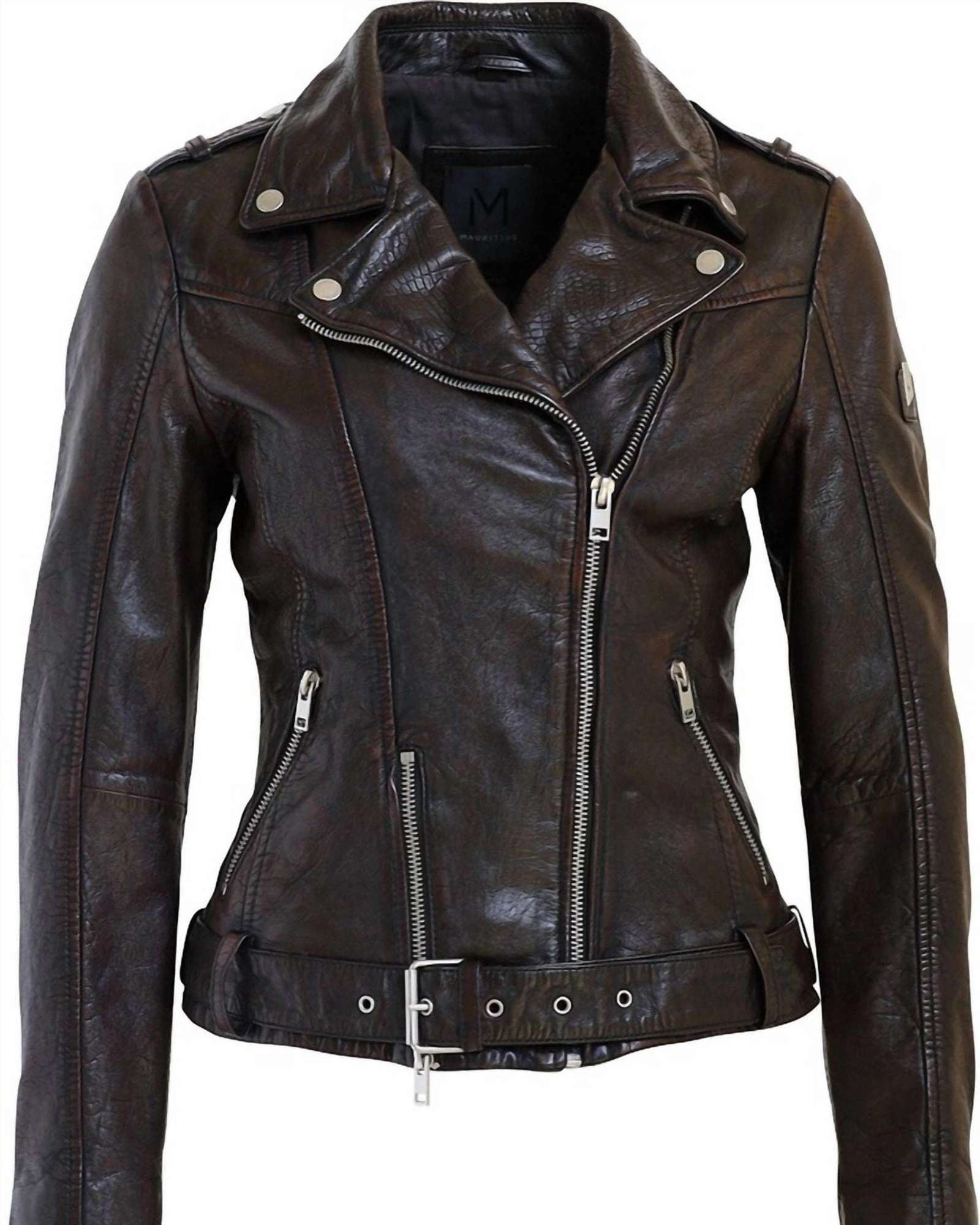 Double Stitched Construction Wild Rf Leather Jacket in Mahogany | Mahogany