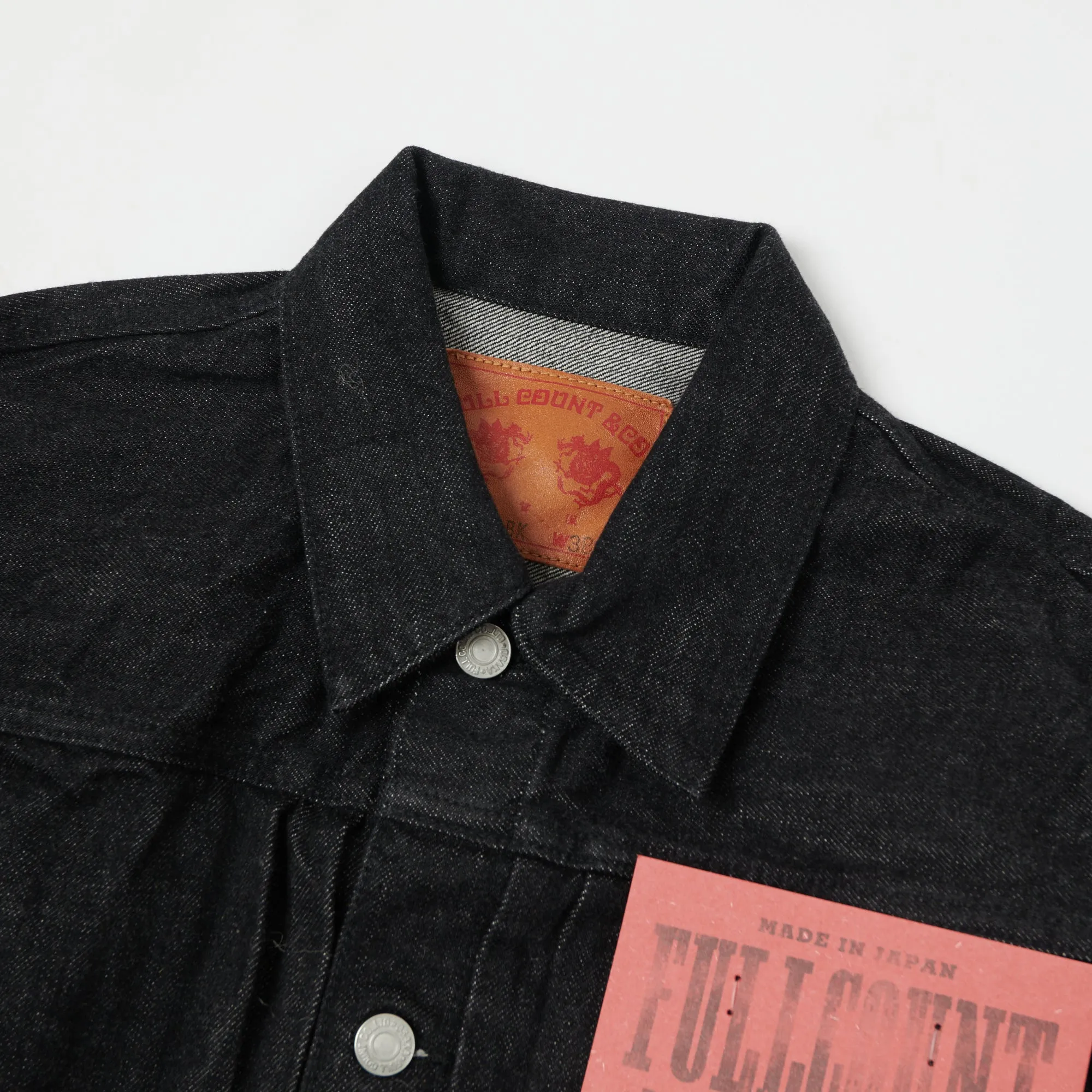 Full Count 2107 13.75oz Type I Denim Jacket - Black One Wash Ultra Soft Brushed Interior Foldable Shoulder Straps
