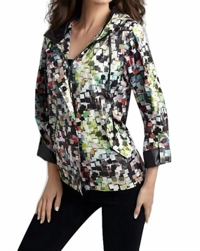 HighNeck Mosaic Hooded Rain Jacket in Black Multi | Black Multi