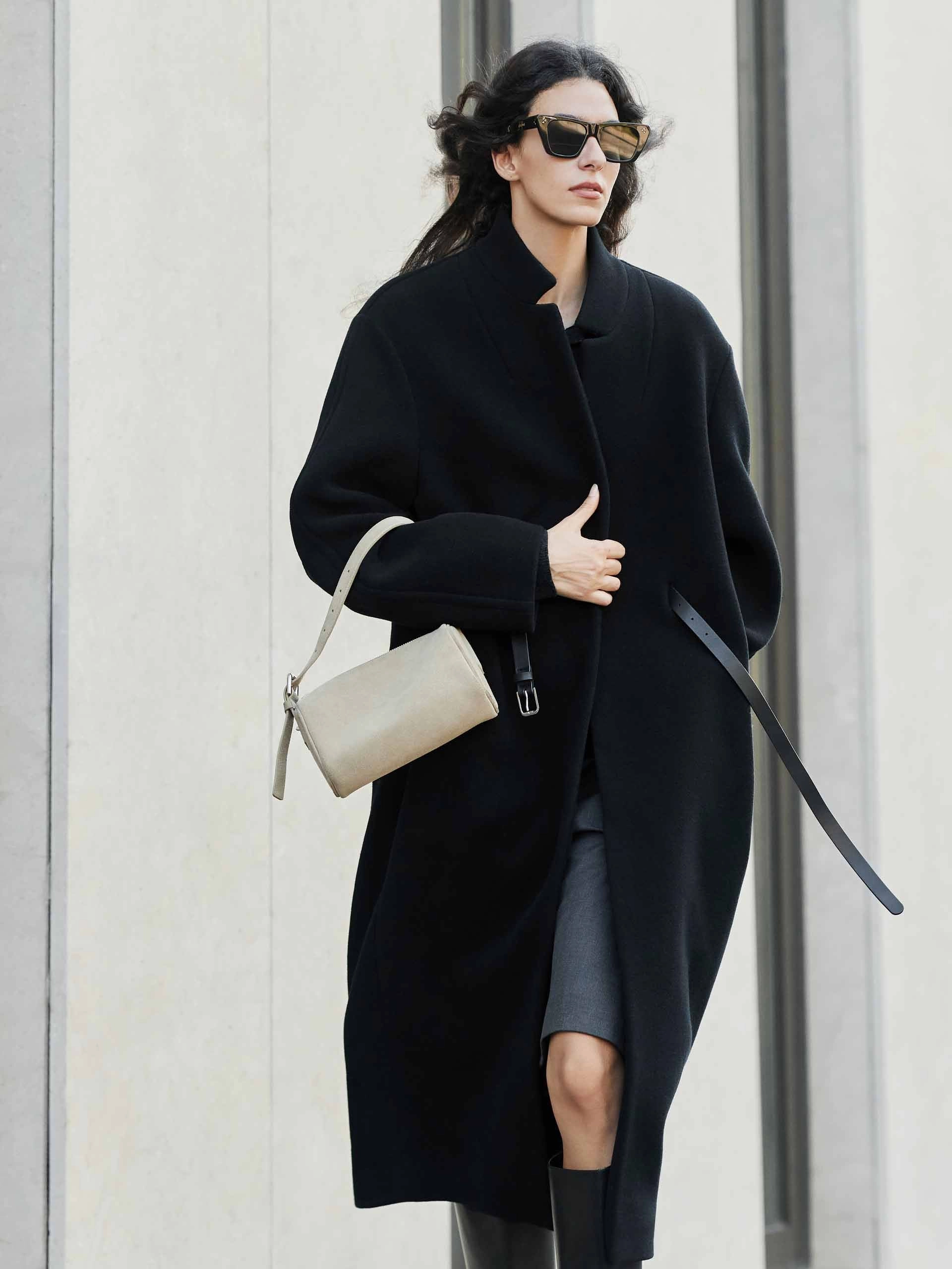 Hidden Ventilation Merino Wool Belted Overcoat