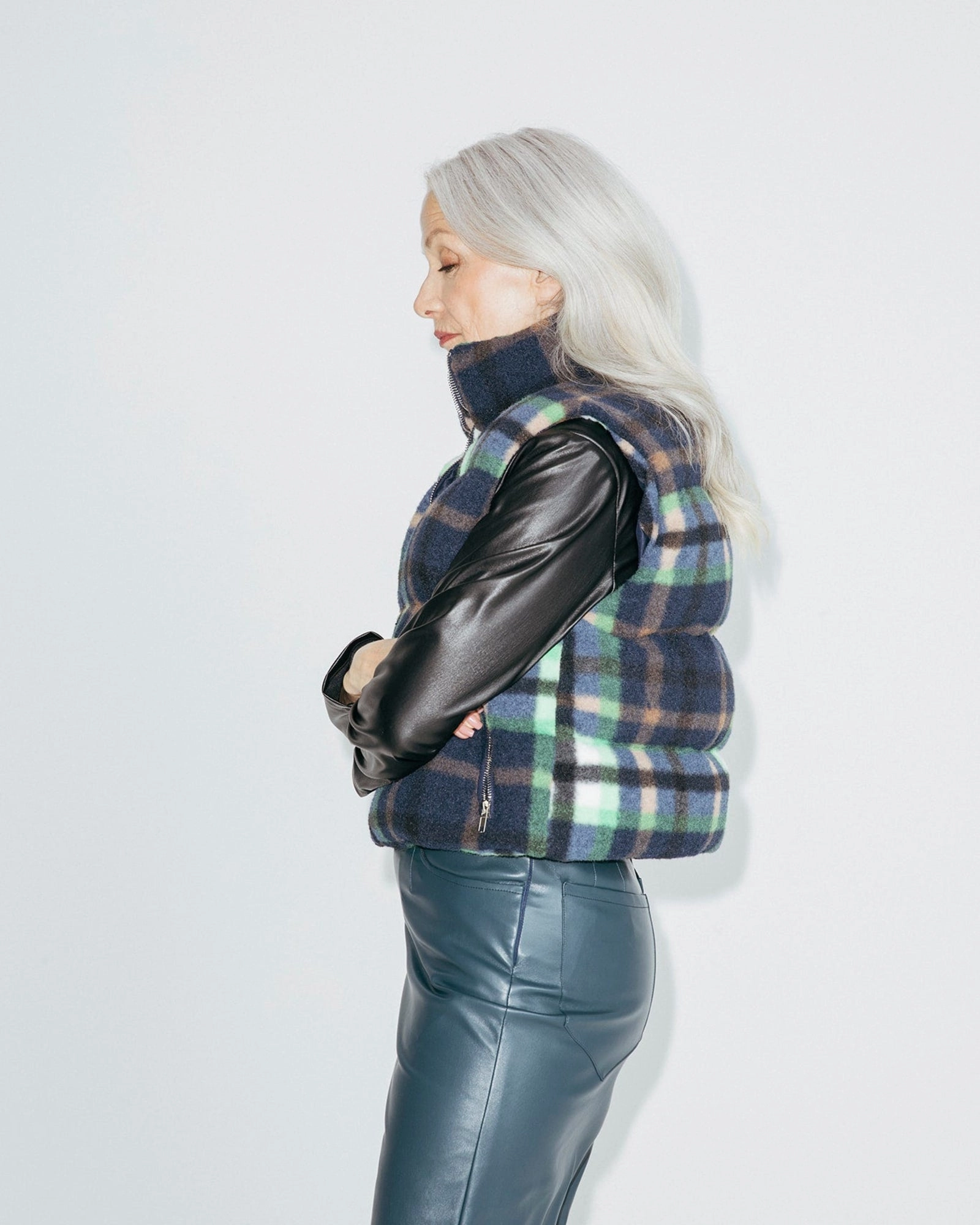 Plaid Puffer Vest | Navy Wool Kindness