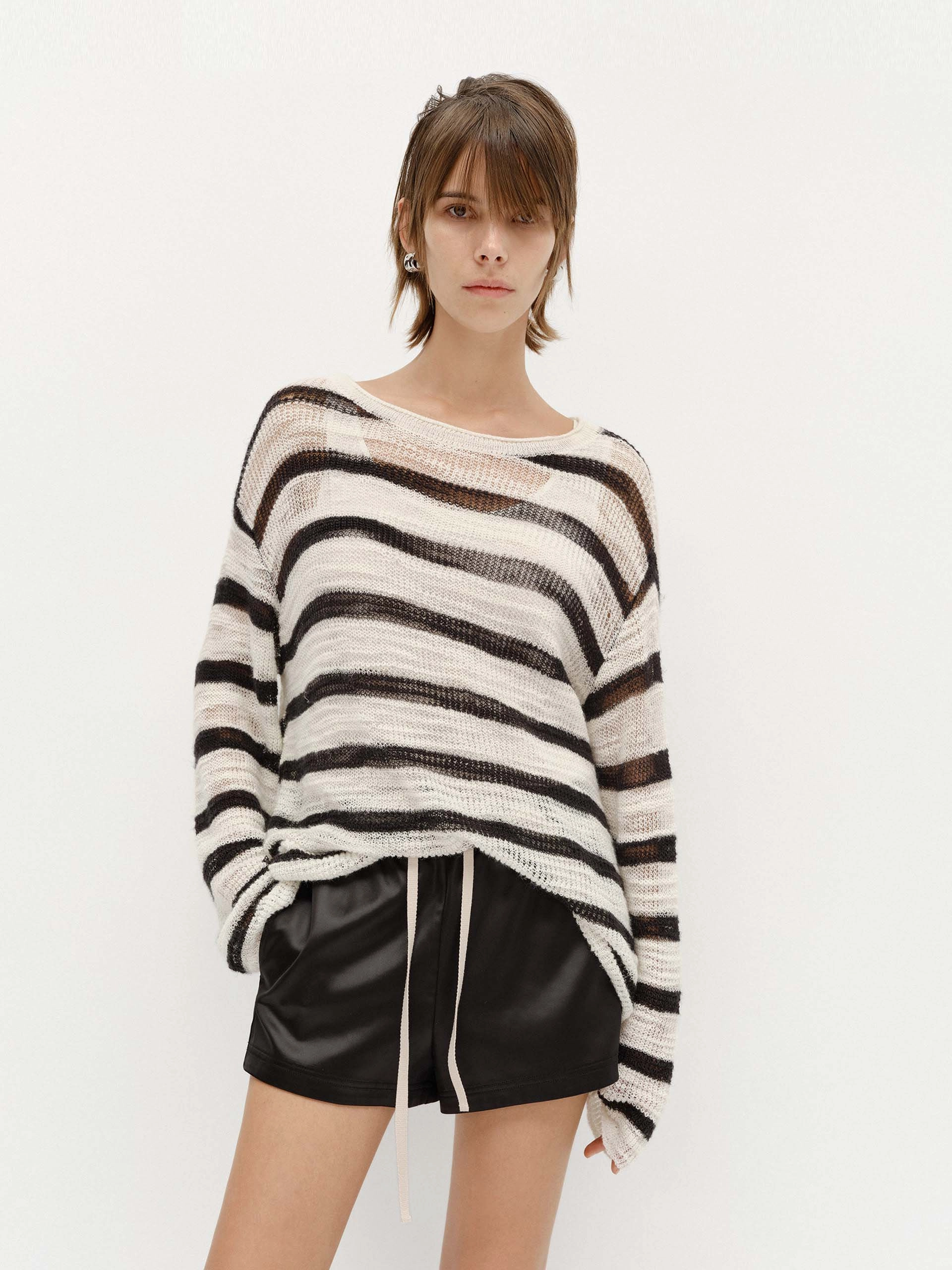 Lightweight Stripe Knit Sweater Textured Knit