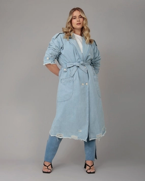 Women's AVERY-BO Denim Trenchcoat | Blue Opal Fast Paced Four Way Stretch