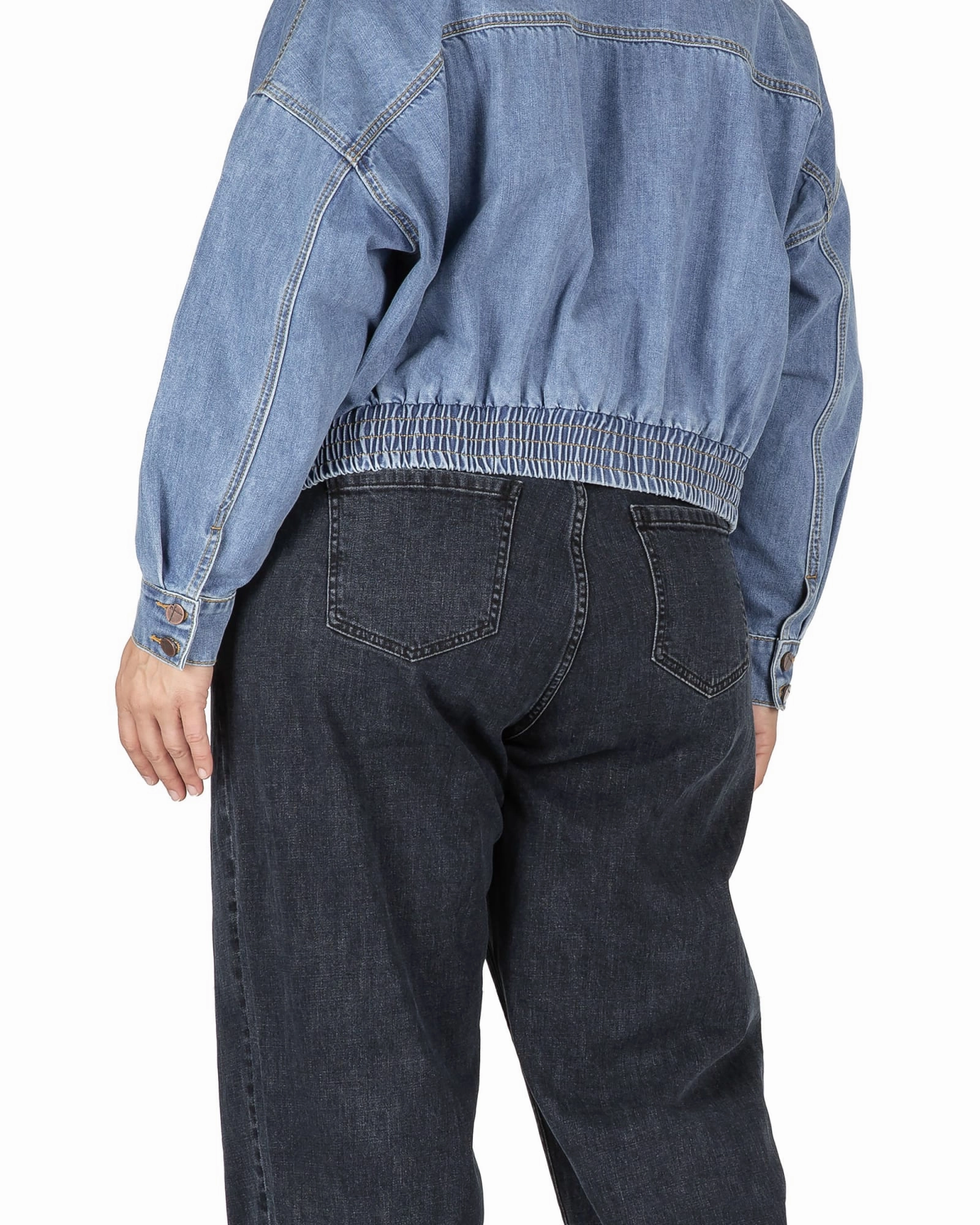 Women's Button Front Drop Down Shoulder Cropped Denim Jacket | Stone Wash Active Commute Commuter Protection