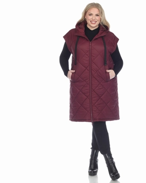 Women's Diamond Quilted Hooded Puffer Vest | Burgundy starlight