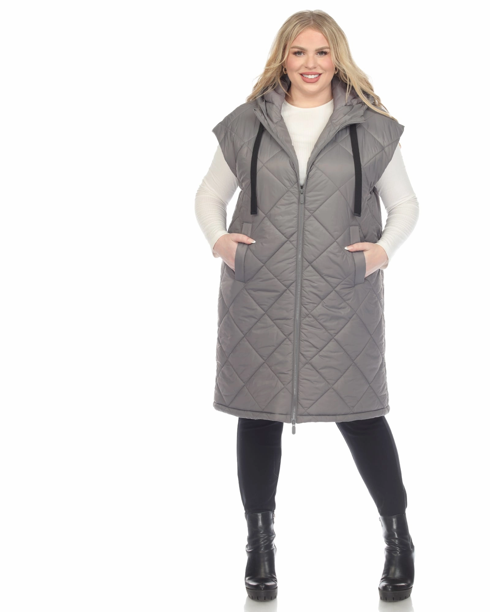 Women's Diamond Quilted Hooded Puffer Vest | Grey dry-cleanable Reversible Protection