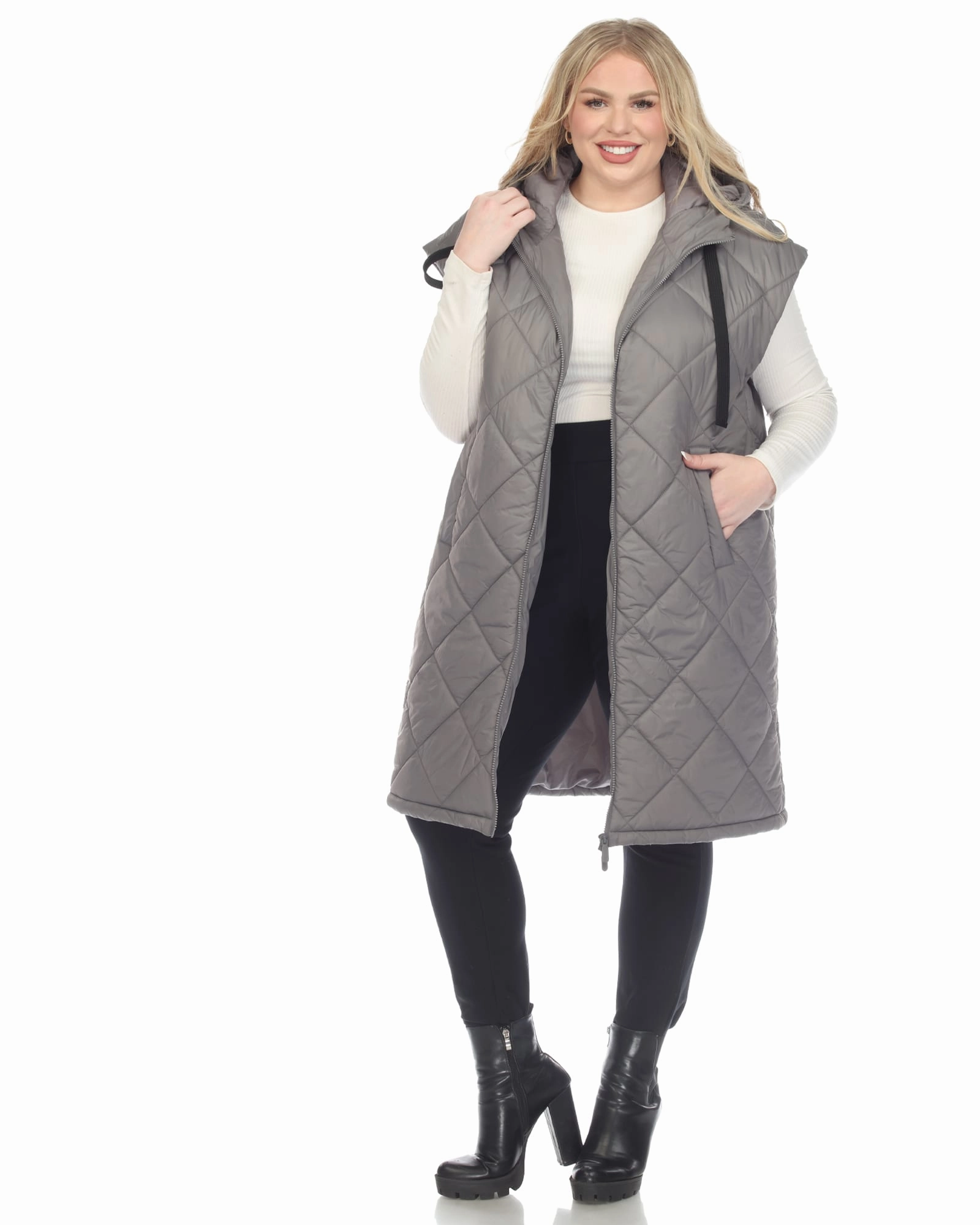 Women's Diamond Quilted Hooded Puffer Vest | Grey cyclist Wardrobe