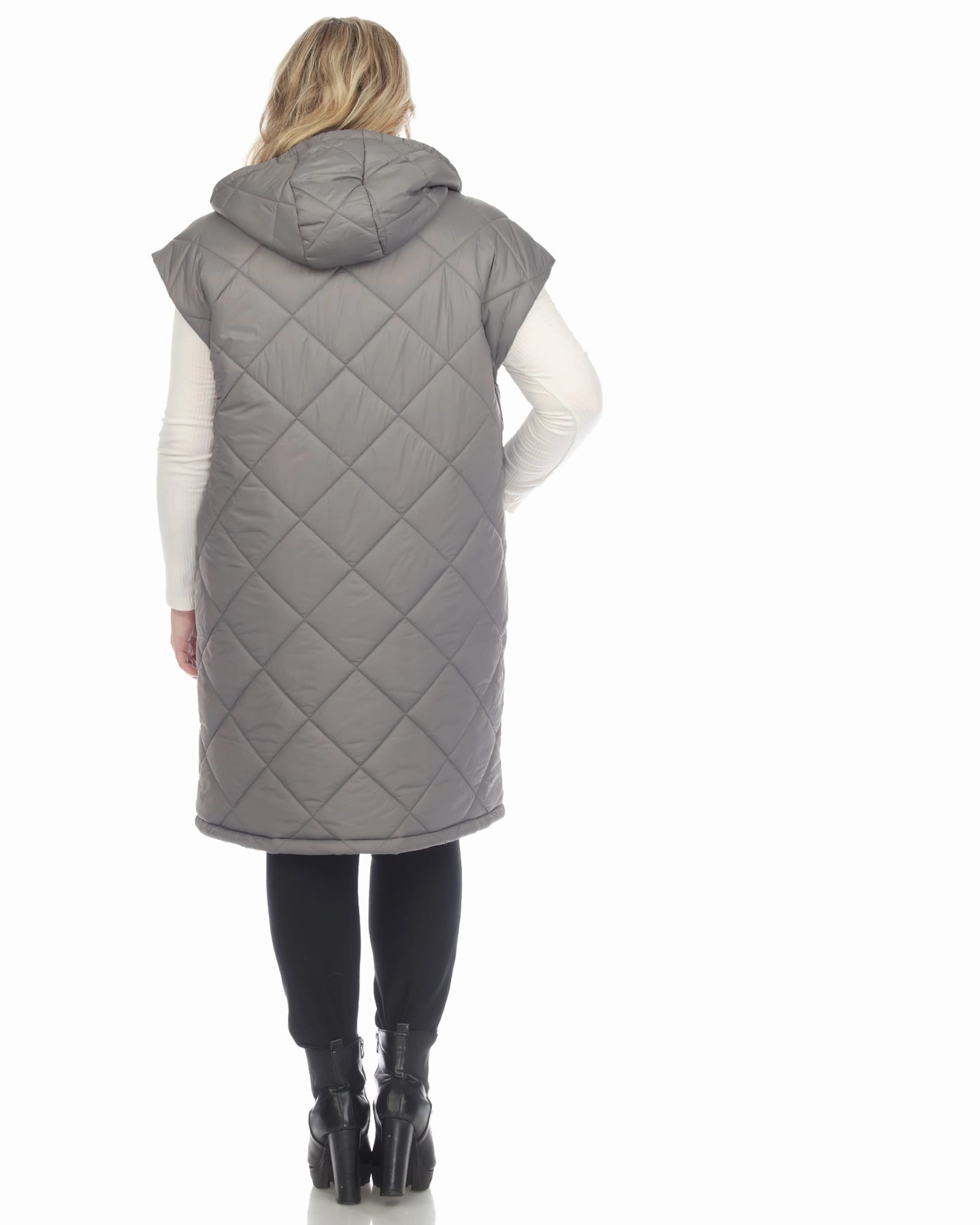 Women's Diamond Quilted Hooded Puffer Vest | Grey Describe