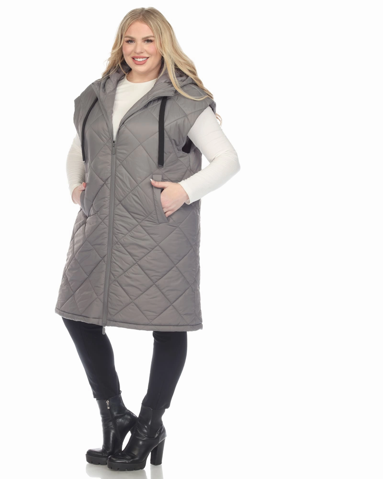 Women's Diamond Quilted Hooded Puffer Vest | Grey suitable for autumn festivals Convertible Features