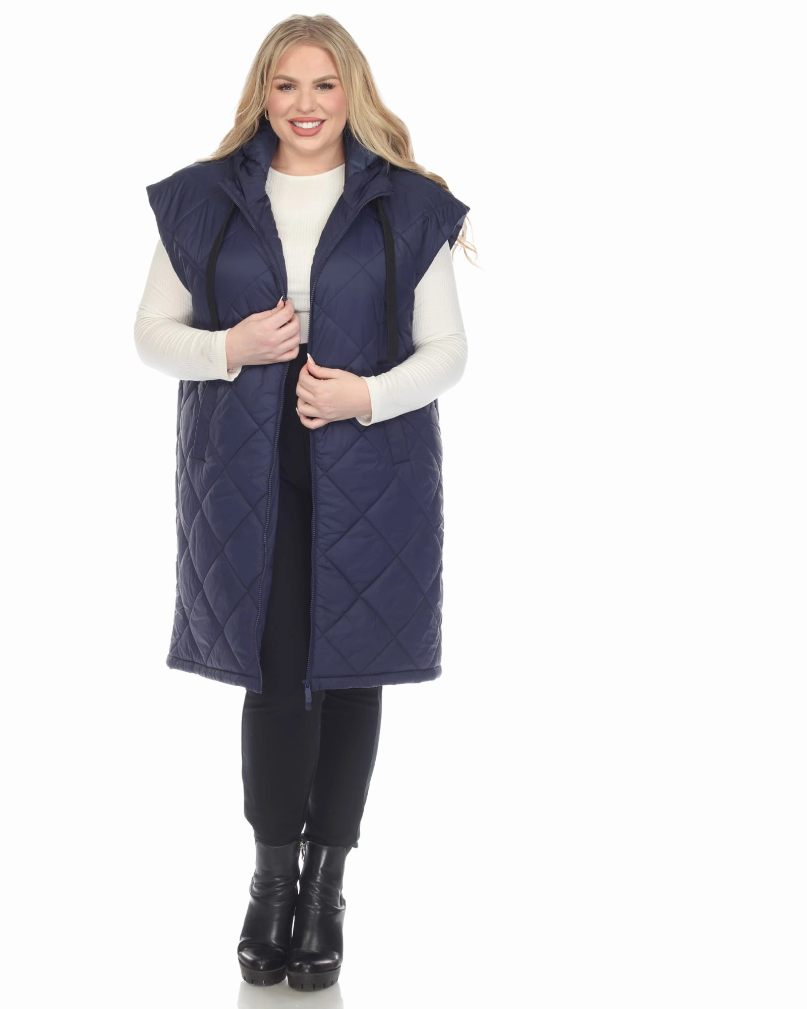Women's Diamond Quilted Hooded Puffer Vest | Navy Rugged Durability Chilly Protection