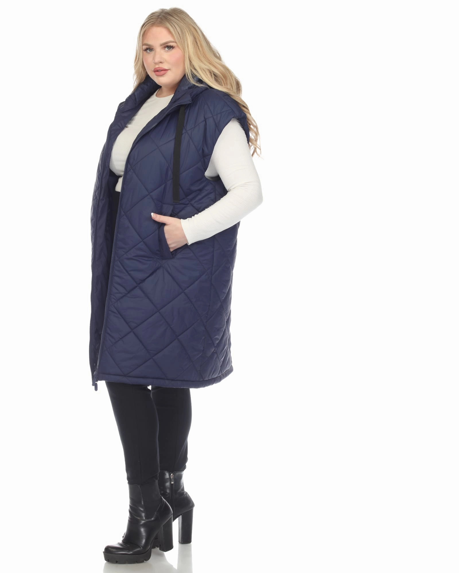 Women's Diamond Quilted Hooded Puffer Vest | Navy Stylish-design