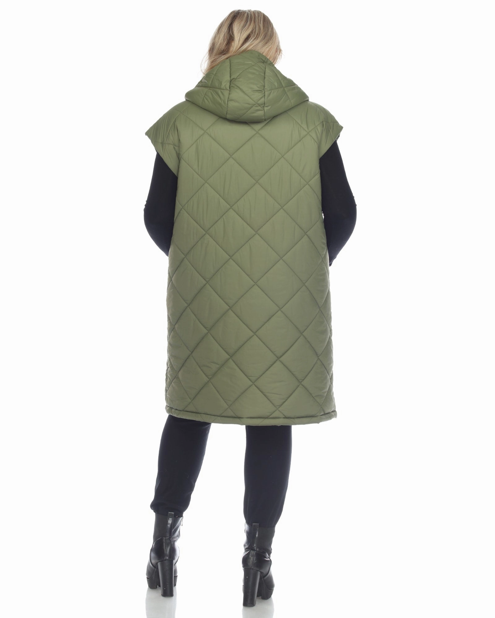 Women's Diamond Quilted Hooded Puffer Vest | Olive Toothbrush