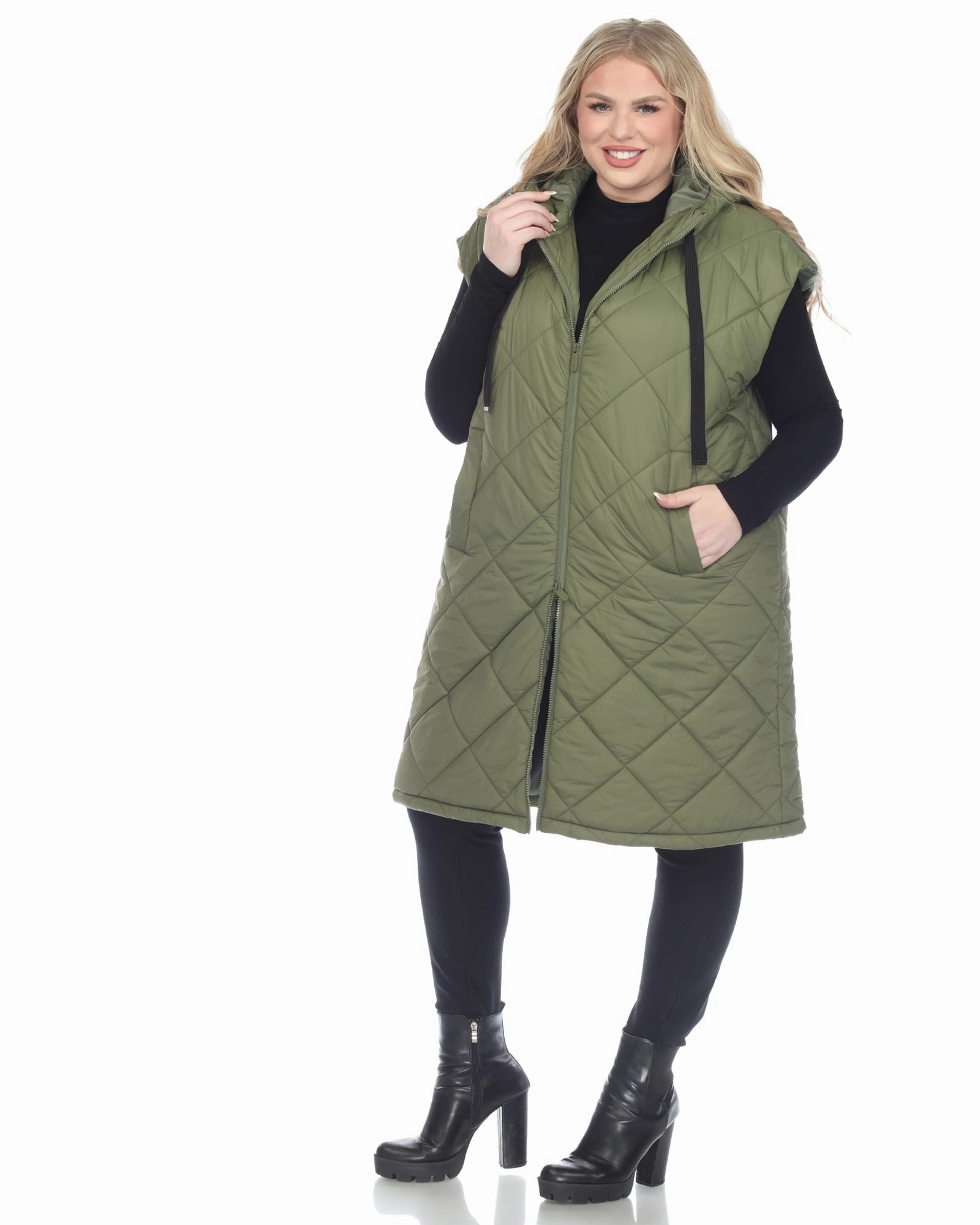 Women's Diamond Quilted Hooded Puffer Vest | Olive Active Edge