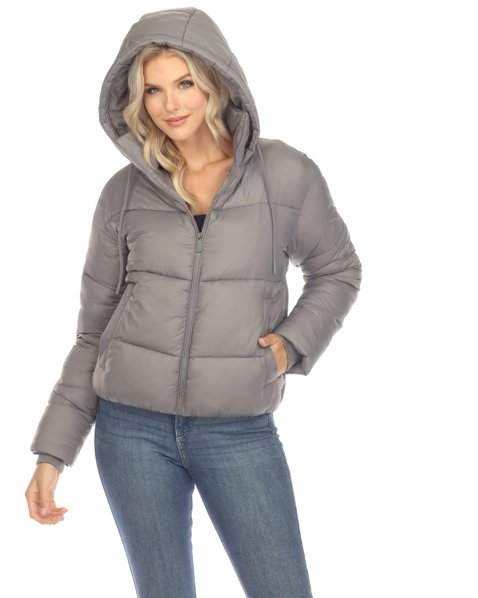 indoor gathering Commuter Protection Women's Full Front Zip Hooded Bomber Puffer Coat | Grey
