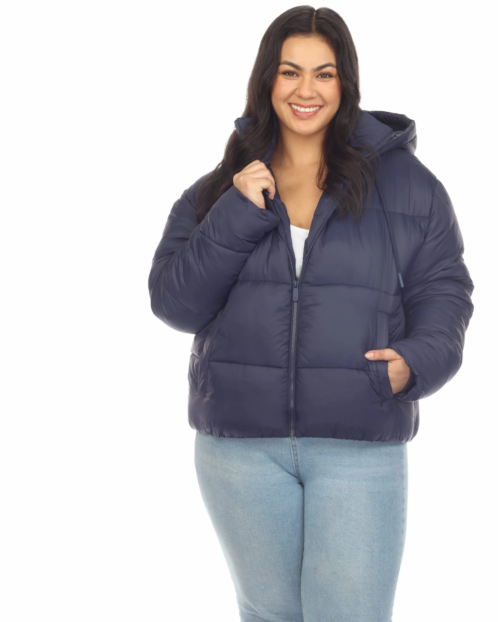 Stroll Durable Material Women's Full Front Zip Hooded Bomber Puffer Coat | Navy