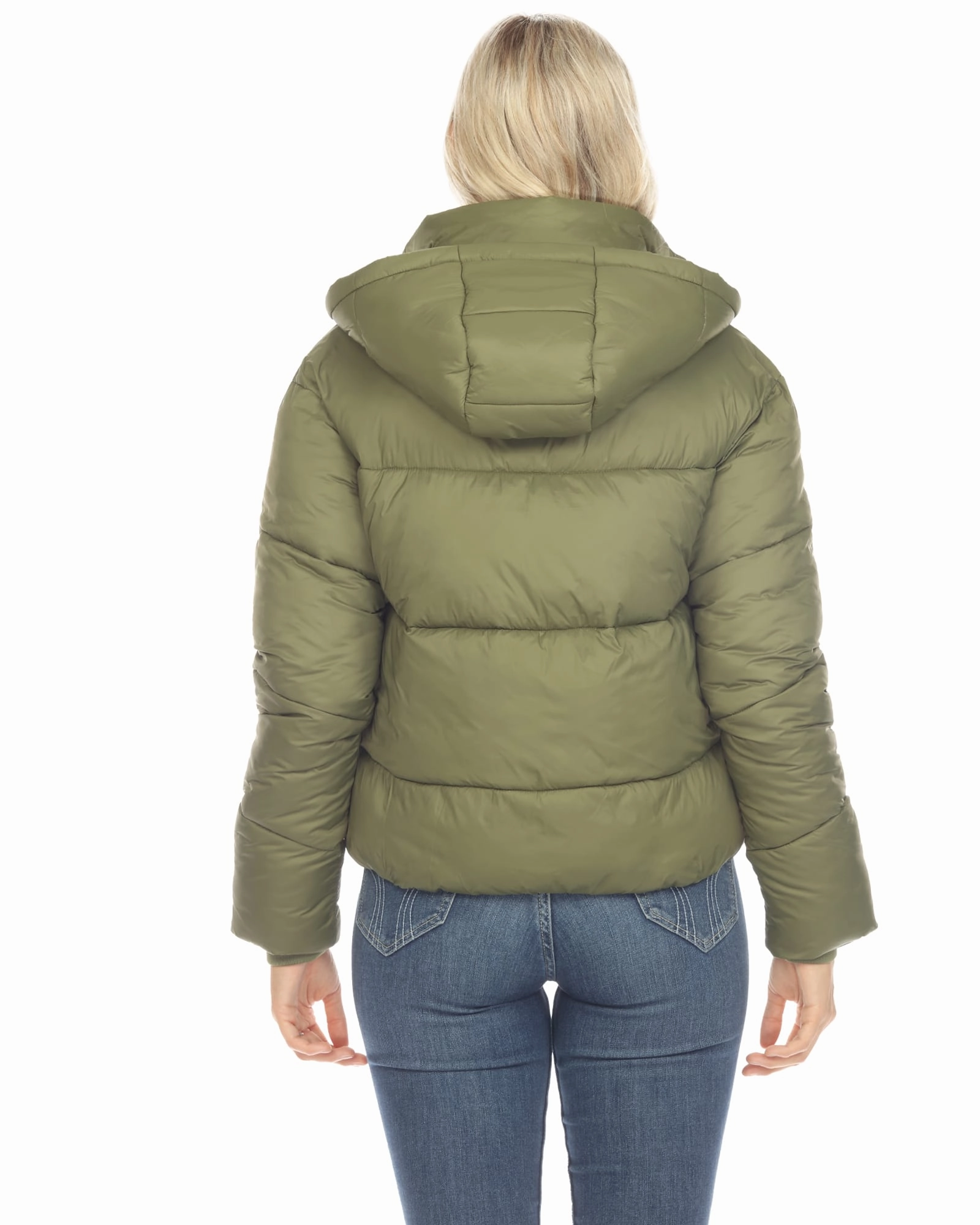 Indoor Use Women's Full Front Zip Hooded Bomber Puffer Coat | Olive