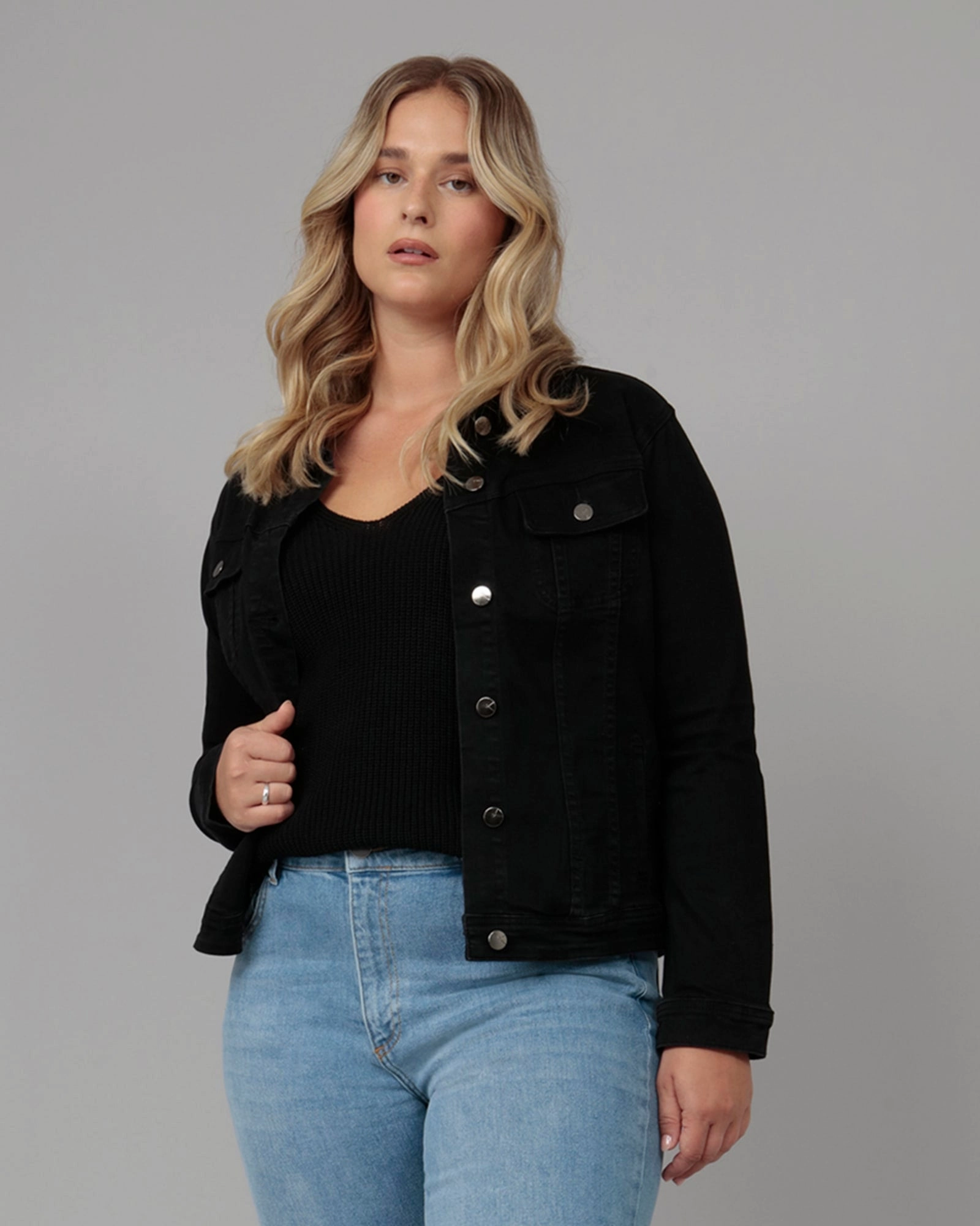 Women's GABRIELLA-BLK Classic Denim Jacket | Black Multi Directional Stretch Resilience