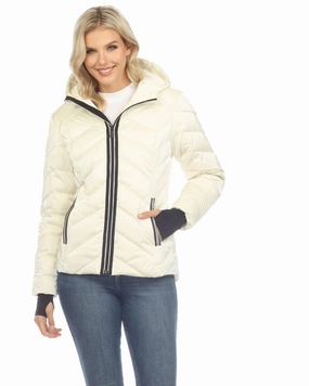 Women's Midweight Quilted Contrast With Thumbholes Hooded Jacket | White business people
