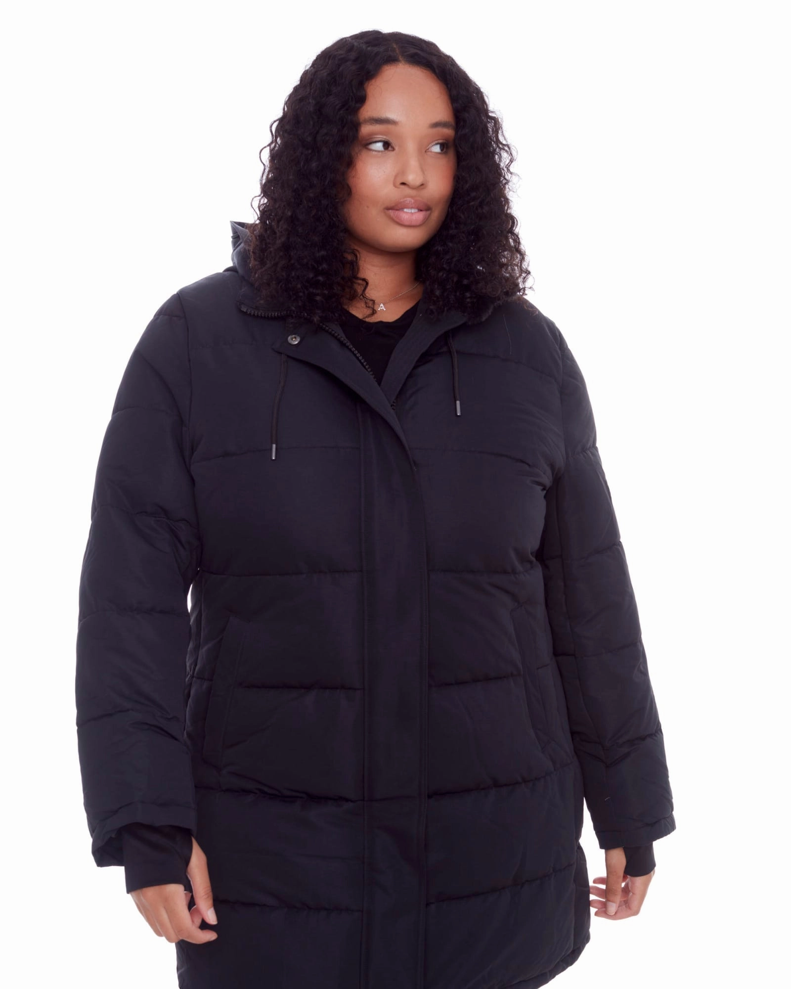 runner Women's Plus Size - AULAVIK | Vegan Down Recycled Mid-Length Hooded Parka Coat | Black