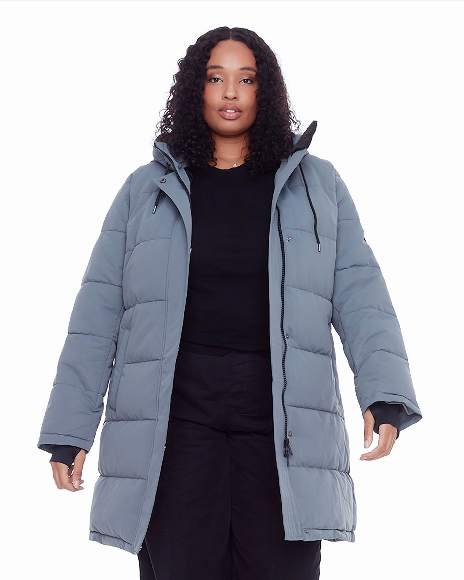 Women's Plus Size - AULAVIK | Vegan Down Recycled Mid-Length Hooded Parka Coat | Slate Compassion DropShoulder