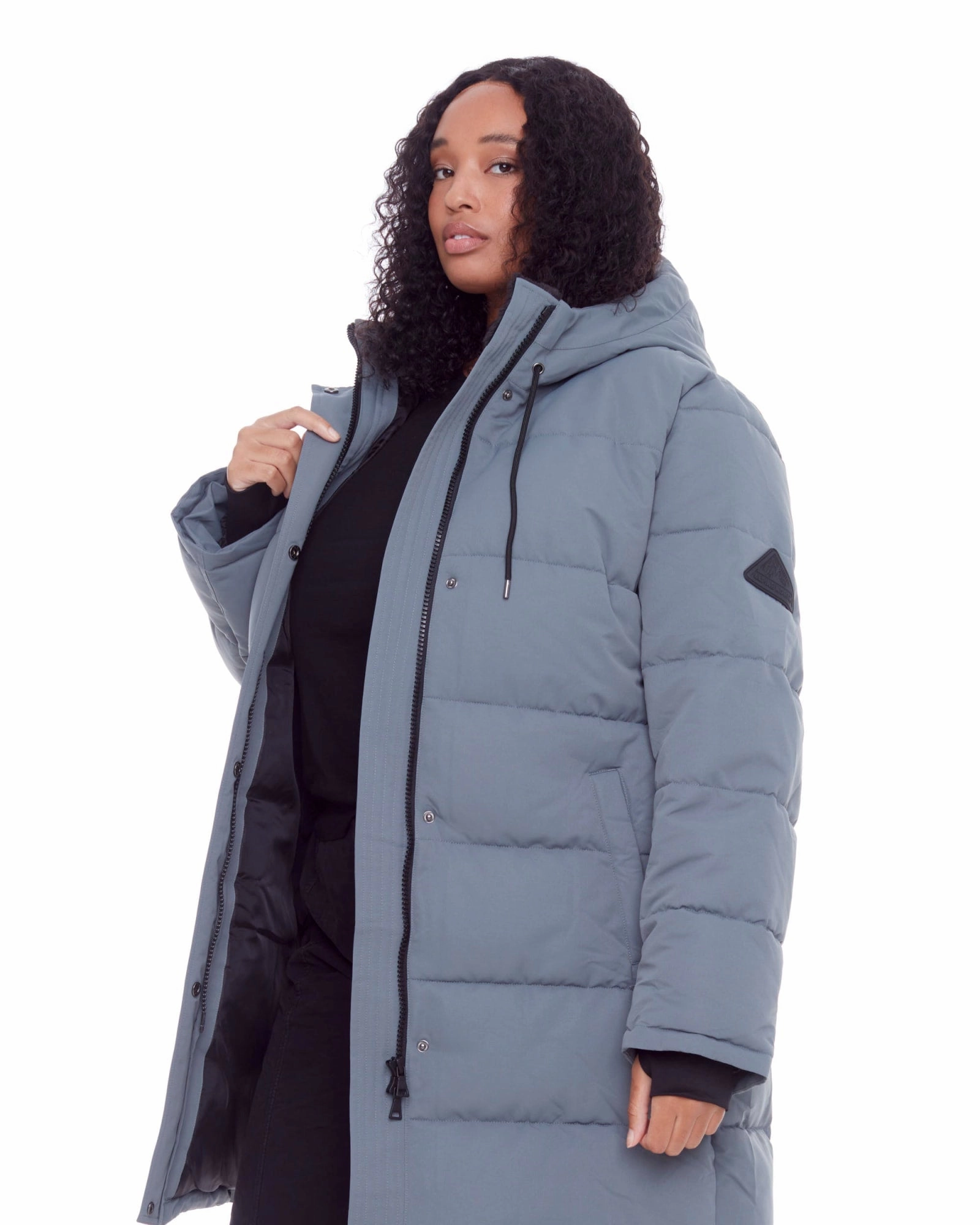 Bonded seams Flexible Hood Women's Plus Size - AULAVIK | Vegan Down Recycled Mid-Length Hooded Parka Coat | Slate