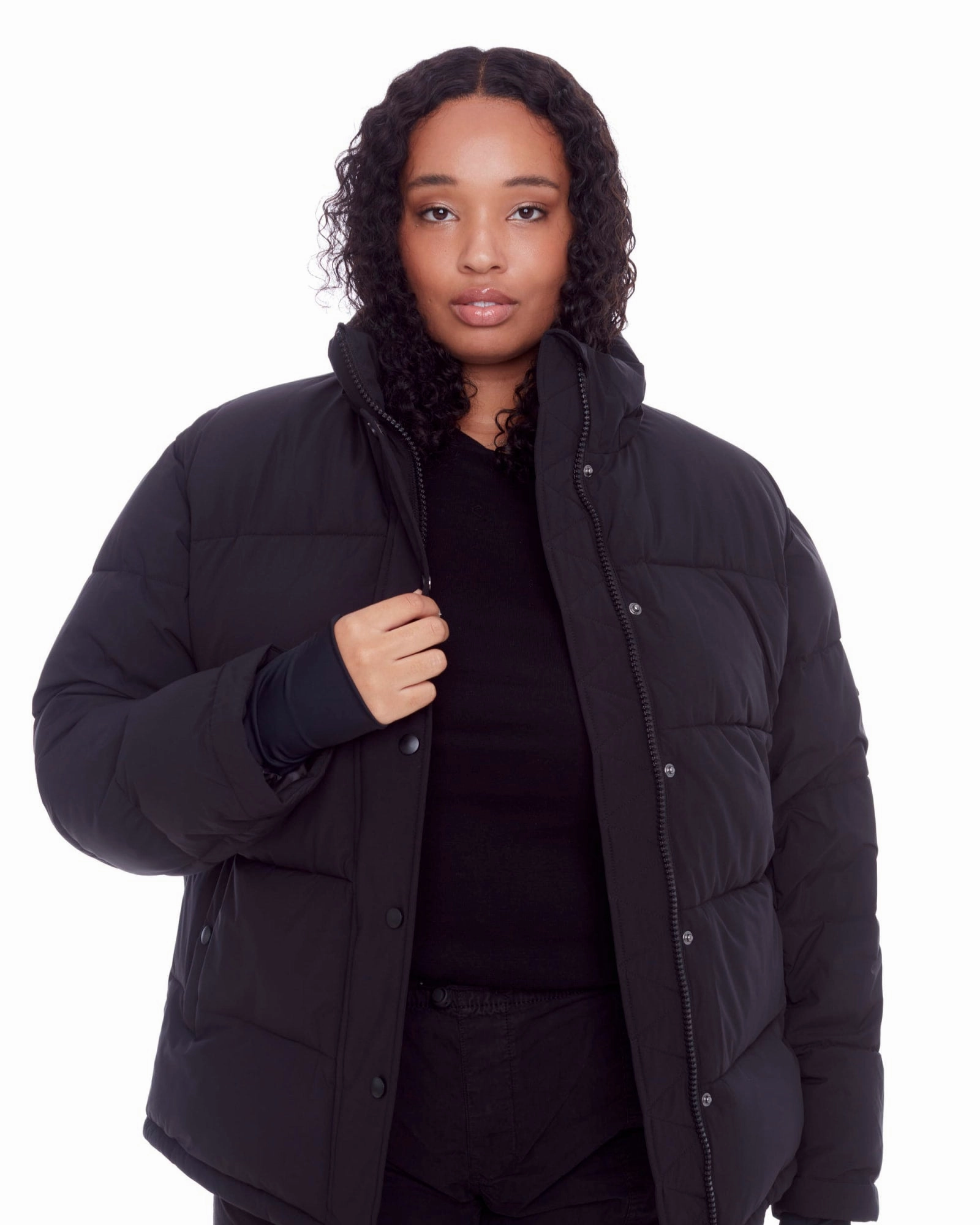 Women's Plus Size - FORILLON | Vegan Down Recycled Short Quilted Puffer Jacket | Black regular Card