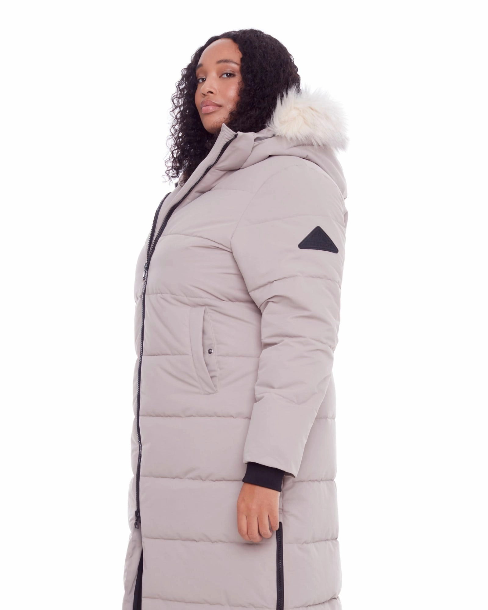 Women's Plus Size - KLUANE | Vegan Down Recycled Ultra Long Winter Parka, Water Repellent | Light Taupe Tech Utility Daily Wear