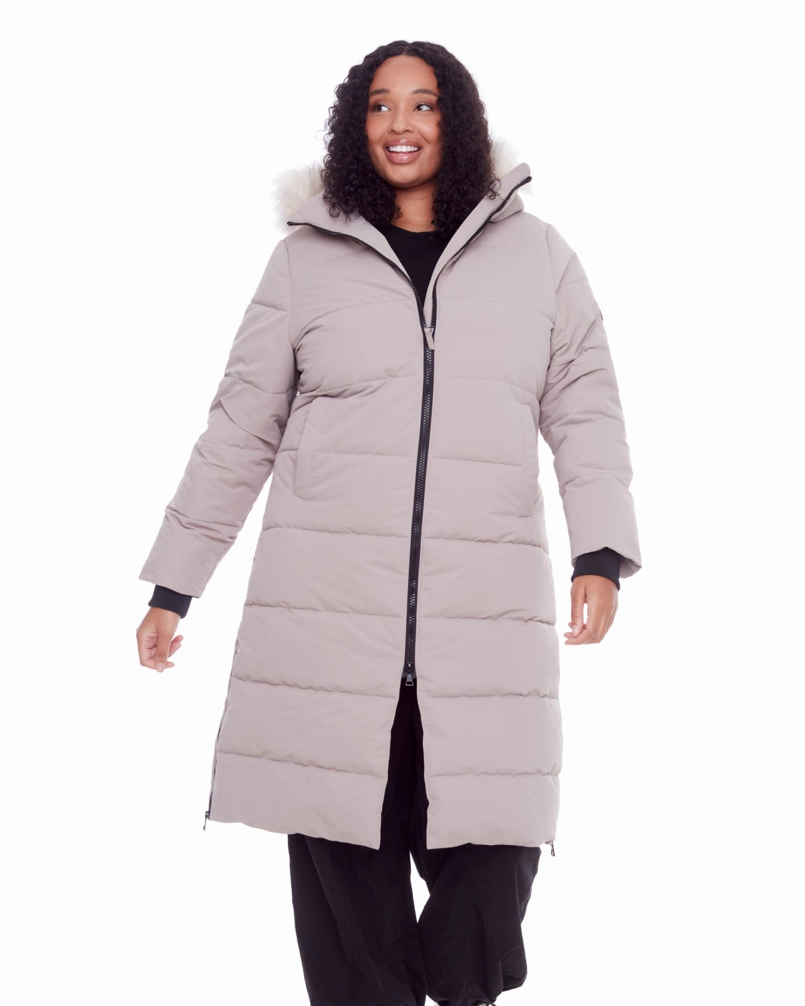 Women's Plus Size - KLUANE | Vegan Down Recycled Ultra Long Winter Parka, Water Repellent | Light Taupe Linen