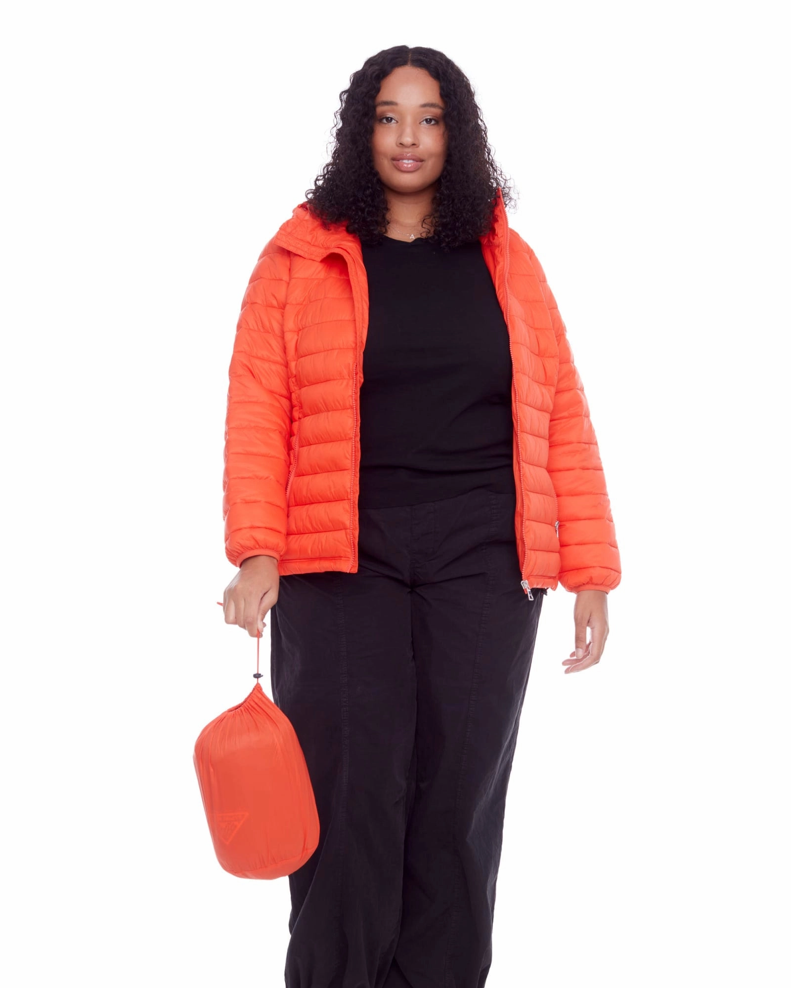 Adjustable Hood Odor Resistant Finish Women's Plus Size - YOHO | Vegan Down Lightweight Packable Puffer Jacket & Bag | Tangerine