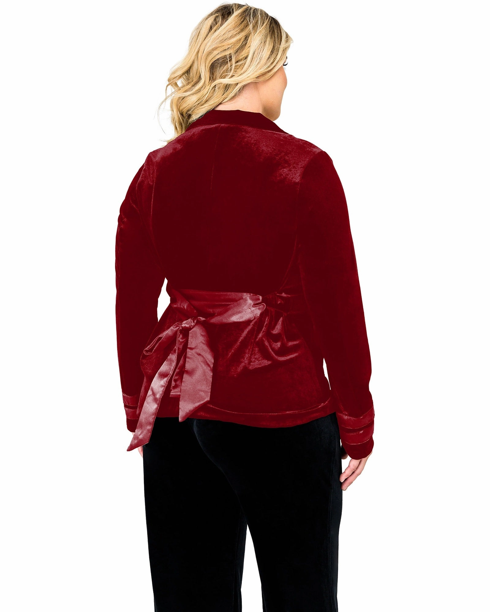 Snow Gear Women's Velvet Satin Belt Wrap Smoking Jacket | Deep Red