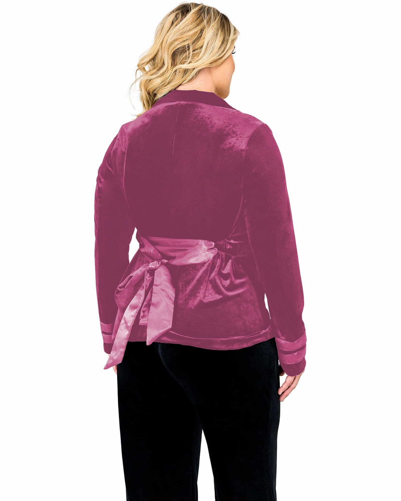 Women's Velvet Satin Belt Wrap Smoking Jacket | Rose suitable for work uniforms