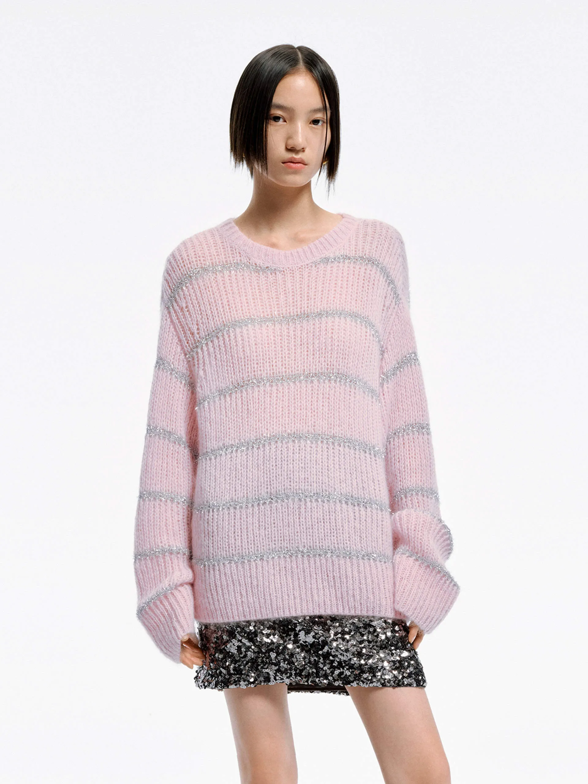 Recycled Material Crafting Lightweight Cable Pattern Wool Blend Loose Sweater