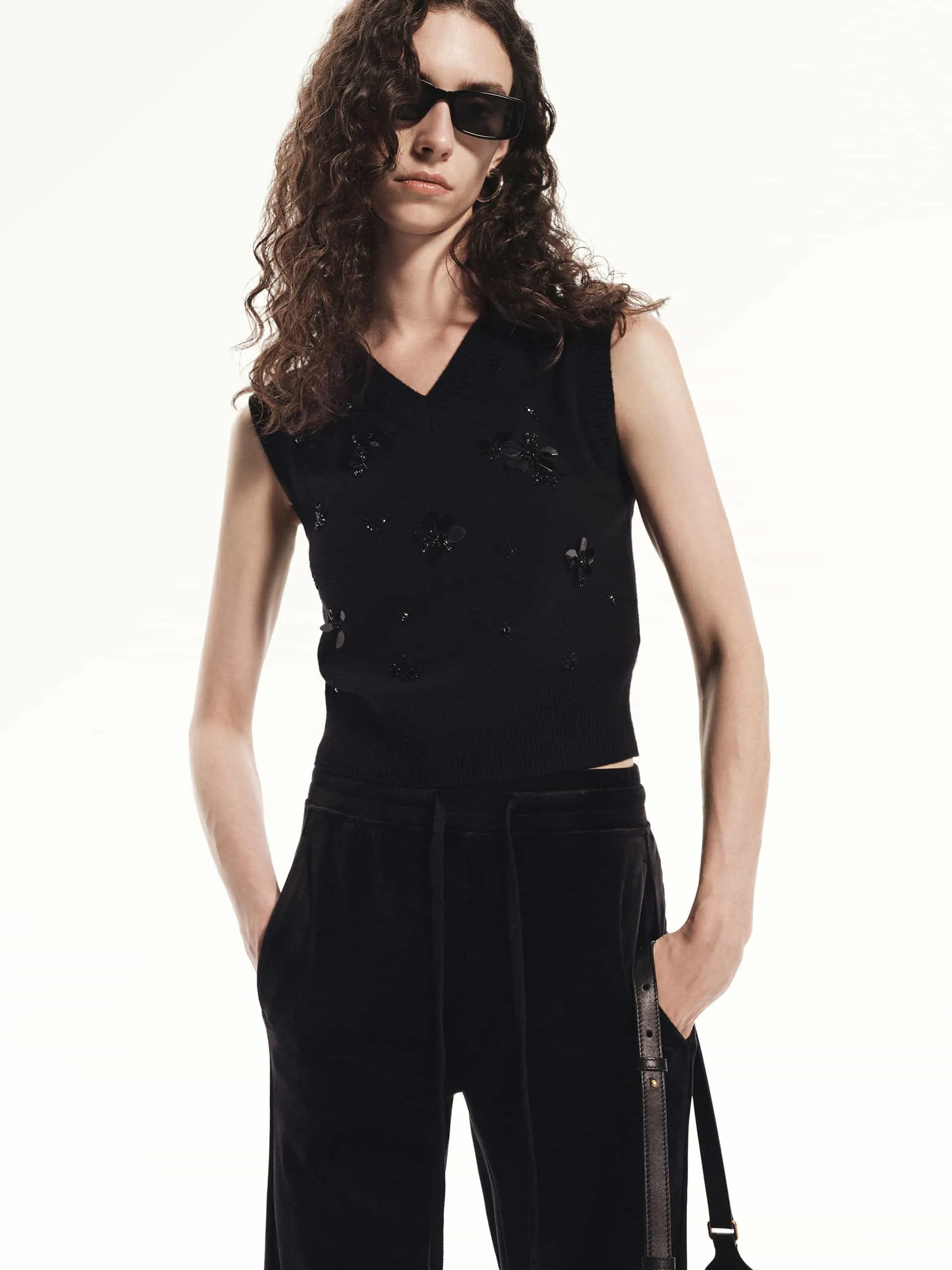 Wool Sequin Knit Vest Flexible Style Layered Style Wear