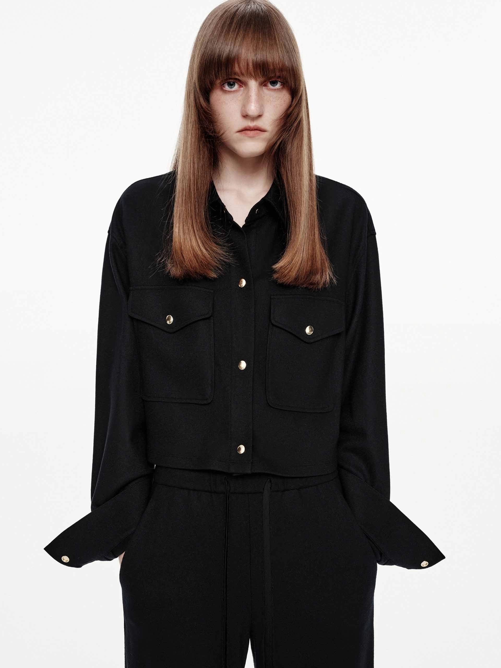 ScratchResistant Zippers Wool Blend Cropped Jacket