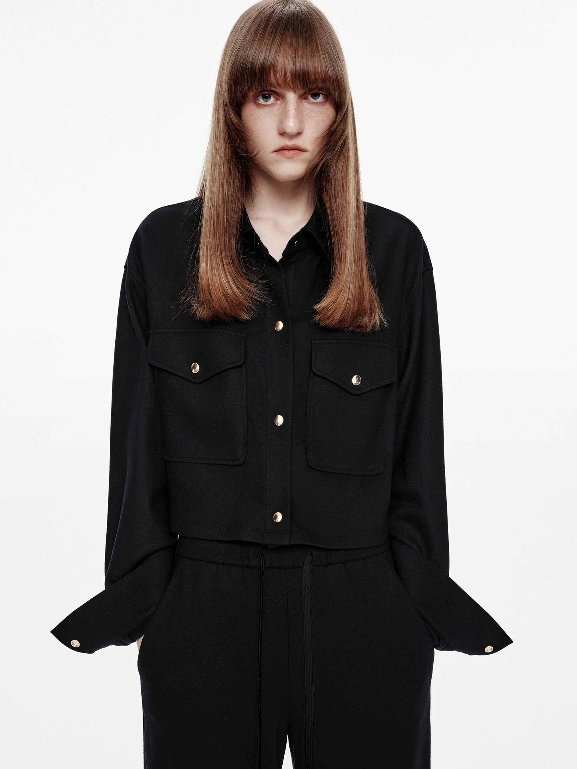 Wool Blend Cropped Jacket Winter Fit Breathable Lining