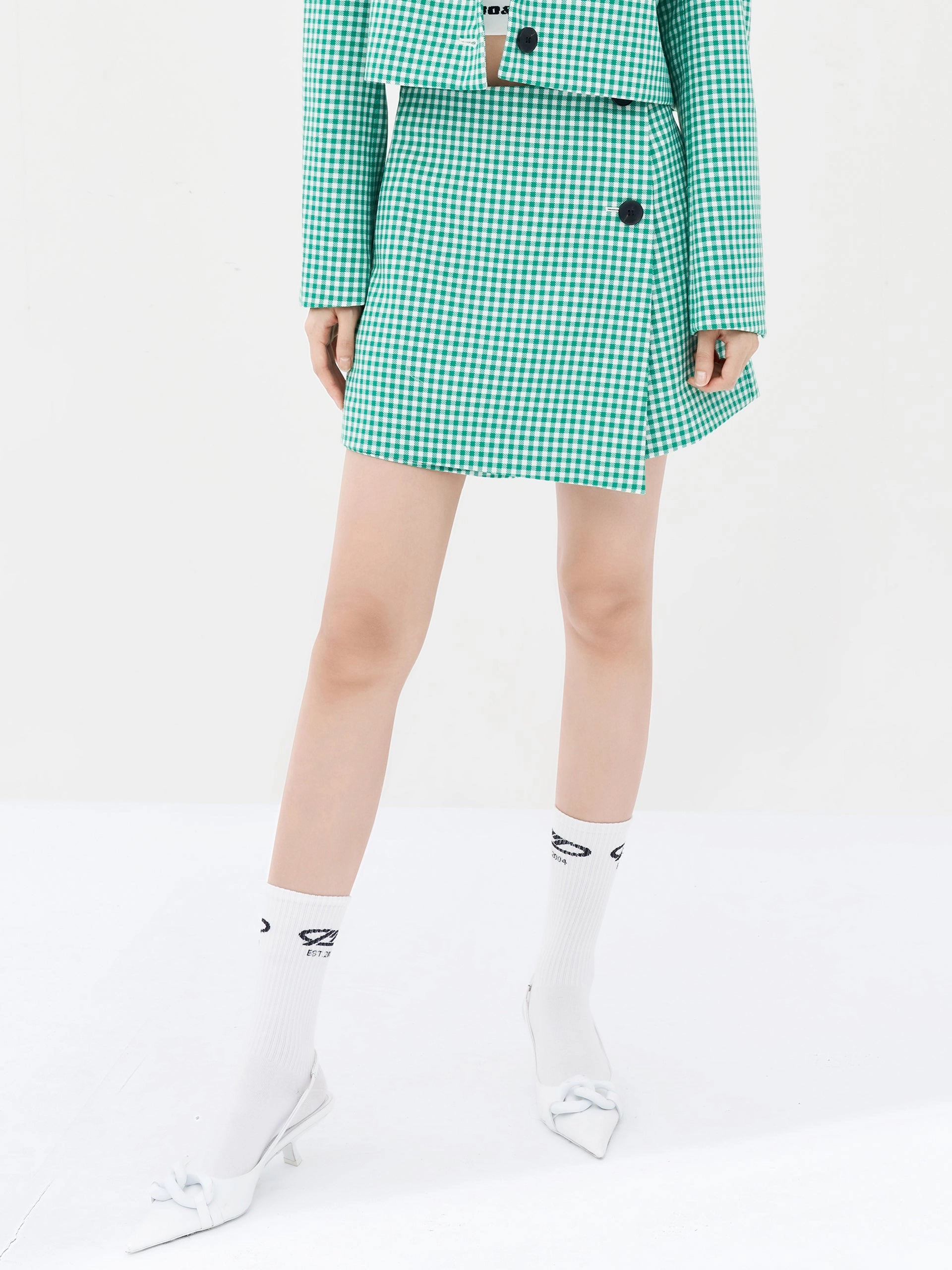 Wool Blend Plaid Shorts Clean Stretch